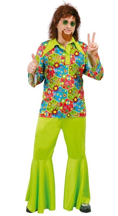 Mens Green Hippy Fancy Dress Costume