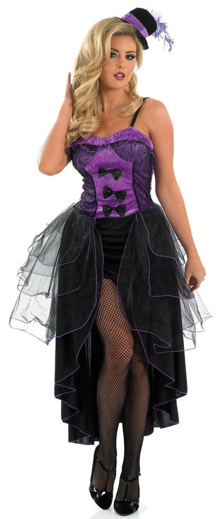 Ladies Purple Burlesque Fancy Dress Costume