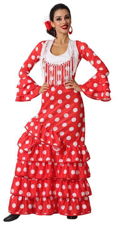 Ladies Traditional Red Flamenco Fancy Dress Costume