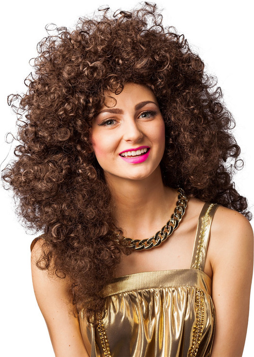 Ladies Long Curly Brown Fancy Dress Wig