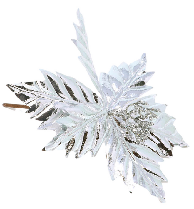 3 X Oversized 20cm Silver Glittery Christmas Flower Decorations