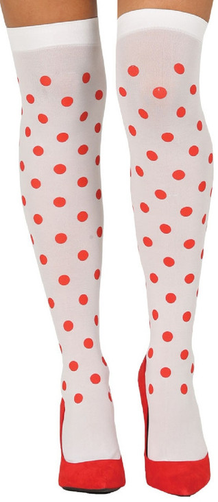 Ladies White Polka Dot Stockings