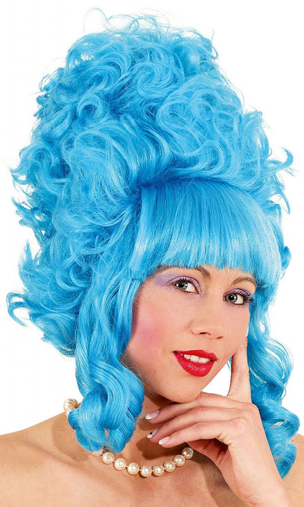 Ladies Blue Curly Renaissance Fancy Dress Wig