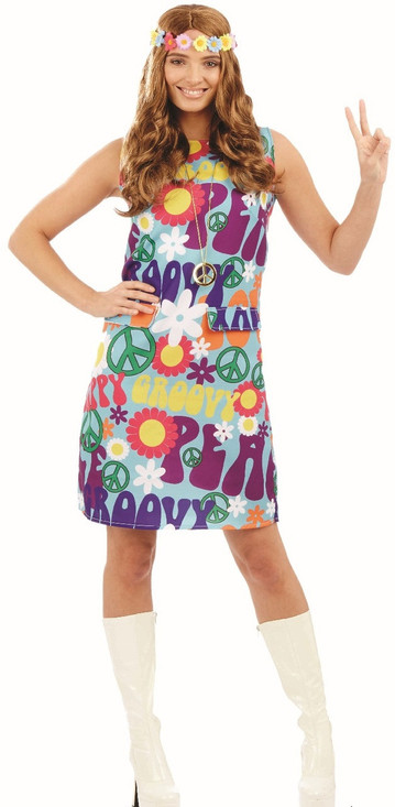 Ladies Groovy 60's Pop Art Hippy Fancy Dress Costume