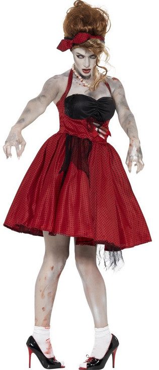 Ladies Zombie 50's Rockabilly Fancy Dress Costume