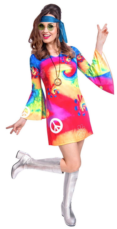 Ladies Bright Hippy Fancy Dress Costume