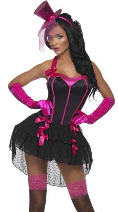 Ladies Pink Burlesque Fancy Dress Costume