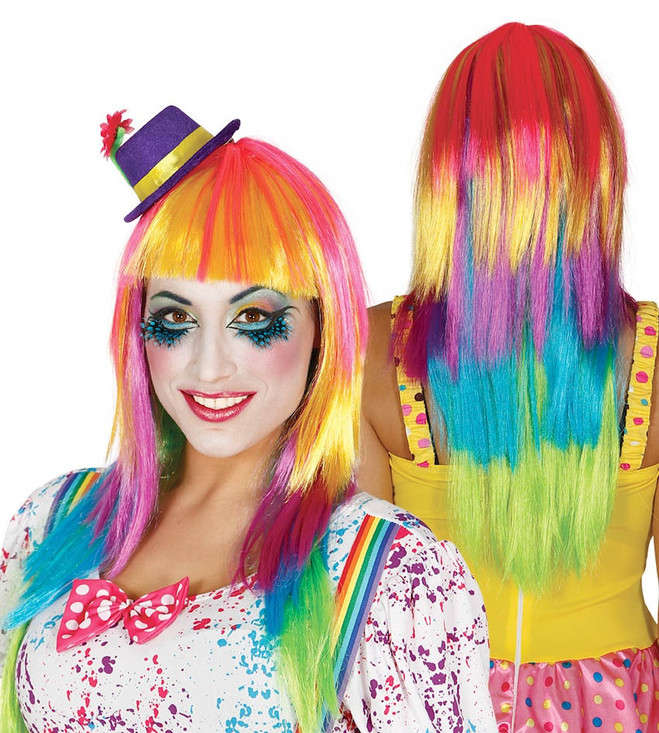 Ladies Long Rainbow Fancy Dress Wig