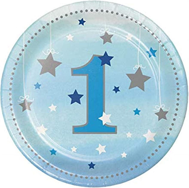 One Boy Dessert Blue Twinkle Little Star 1st Birthday Lunch Paper Plates-8 Pcs