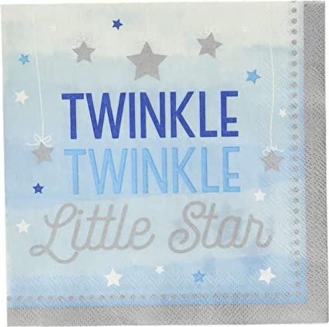 One Little Star Boy - Twinkle Blue 2-Ply Lunch Napkins-16 Pcs, Multicolor, 6.5" x 6.5"