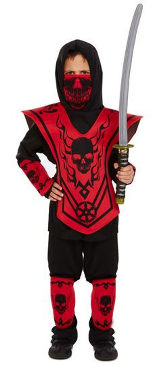 Boys Black/Red Ninja Fancy Dress Costume