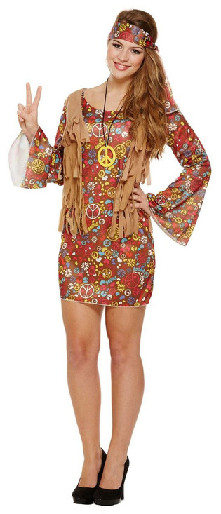 Ladies Peace Out Hippy Fancy Dress Costume