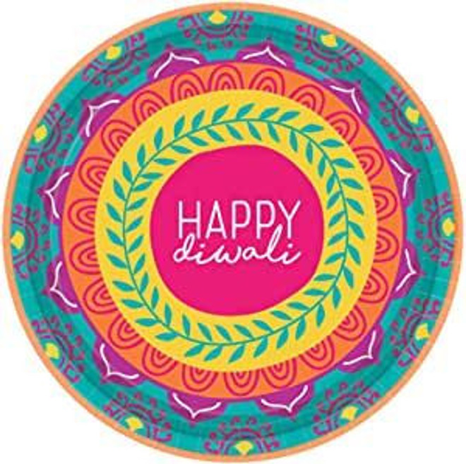 Diwali Dessert Paper Plates 18cm-8 Pcs