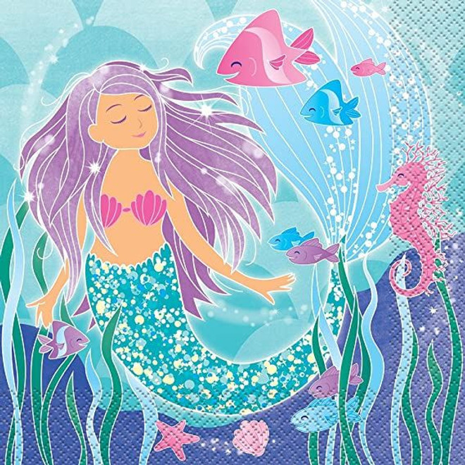 Underwater Mermaid Luncheon Napkins | 16 Pcs, Multicolor