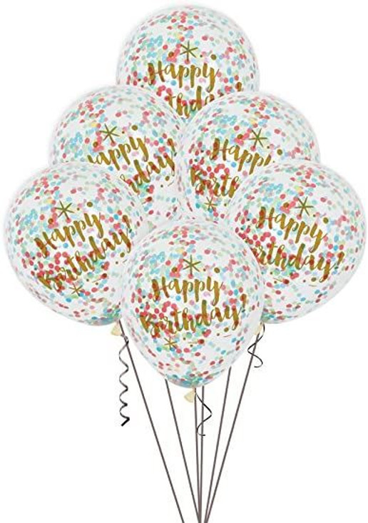 Foil Glitzy Gold Happy Birthday Confetti Balloons, Pack of 6