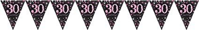 Pink Sparkling Celebration 30th Birthday Plastic Pennant Banner - 4 m