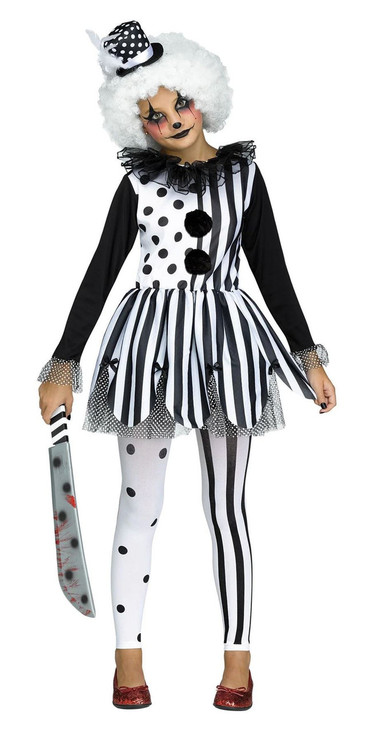 Girls Monochrome Killer Clown Costume