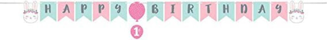 Pink Happy Birthday' Bunny Ribbon Banner-1 Pc, Paper