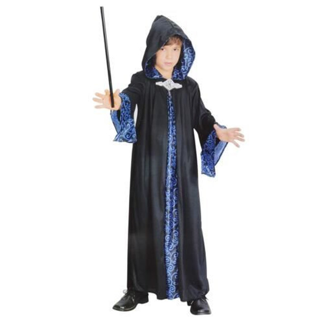 Childs Black & Blue Hooded Wizard Robe