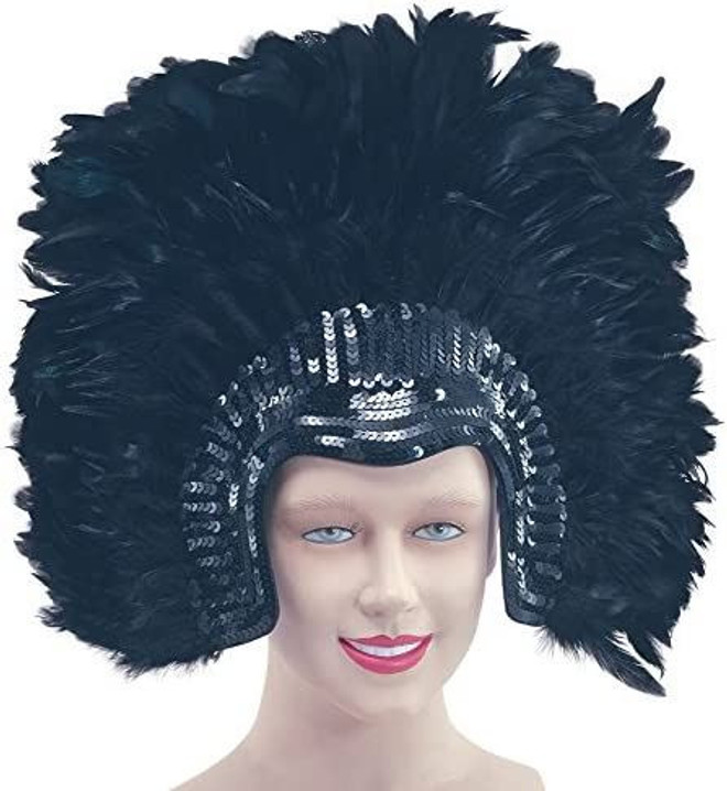 Black Burlesque Showgirl Feather Headress