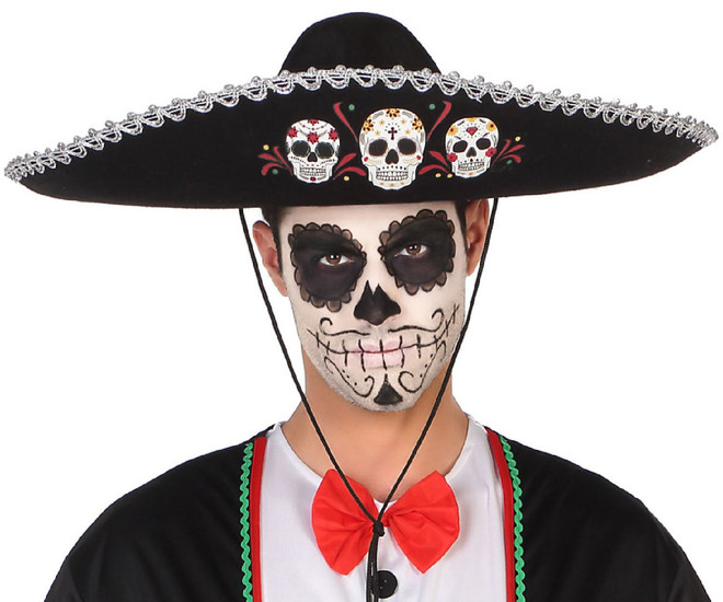 Mens Sugar Skull Fancy Dress Sombrero Hat