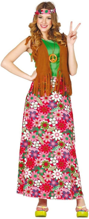 Ladies Floral Hippy Fancy Dress Costume