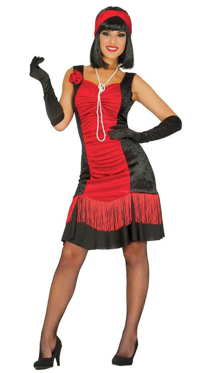 Ladies Red/Black Flapper Fancy Dress Costume