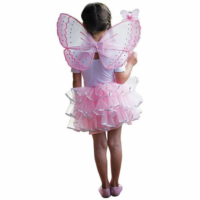 Girls Deluxe Fairy Costume Childs Tutu Wings Wand Fancy Dress