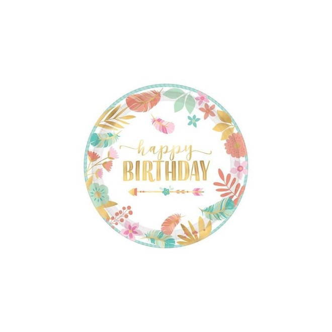 8 plates boho birthday girl metallic 27cm.