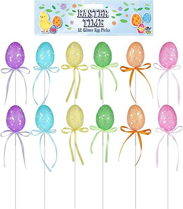 Easter Decorated Eggs, Great for Egg Hunts, Arts and Crafts - 12 Pack Egg Picks