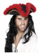 Pirate Tricorn Hat, Red Feather, Black