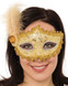 Ladies Gold Glittery Feathered Masquerade Eye Mask