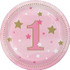 One Girl-1st Luncheon Pink Twinkle Little Star 1st Birthday Paper Lunch Plates-8 Pcs, Pink & Gold