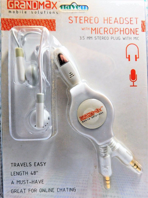 STEREO HEADSET WITH A MICROPHONE / RETRACTABLE CORD /  1 PIECE (qzty) 