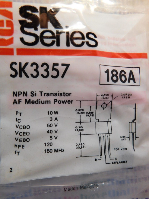 SK3357 / TRANSISTOR / COMPARABLE TO ECG186A, NTE186A / 2 PIECES / (qzty)