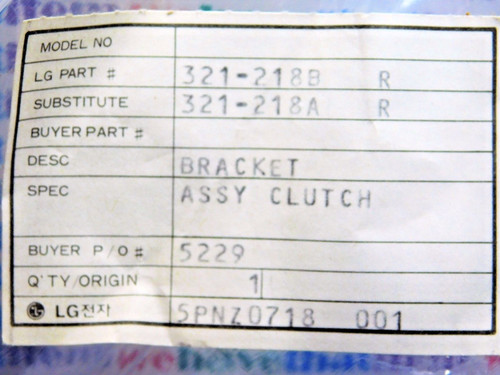 321-218B / 321-218A / GOLDSTAR BRACKET ASSEMBLY CLUTCH / IW142 / 1 PIECE (qzty)
