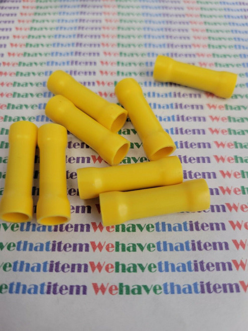 100 Pc / Butt Splice / Wire Crimp Connector / Yellow Vinyl Insulated Brass (qzty