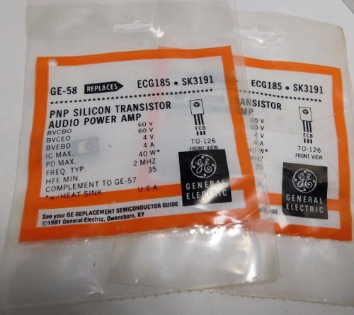 GE58 / COMPARABLE TO ECG185, NTE185, SK3191 /TRANSISTOR / TO126 /2 PIECES (qzty)
