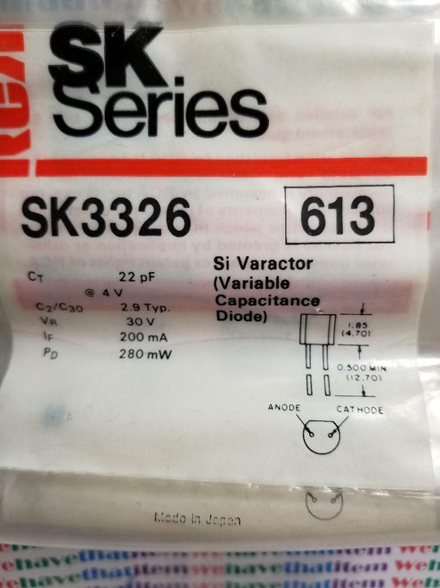 SK3326 / VOLTAGE VARIABLE CAPACITANCE DIODE / ECG613  / TO92 / 4 PIECES  (qzty)