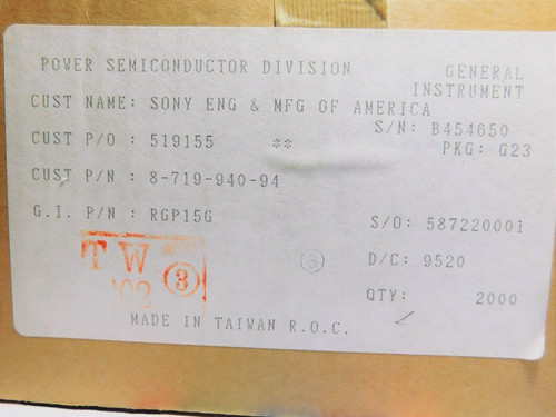 RGP15G / SONY 8-719-940-94 /COMPARABLE TO ECG580, NTE580/ DIODE/20 PIECES (qzty)