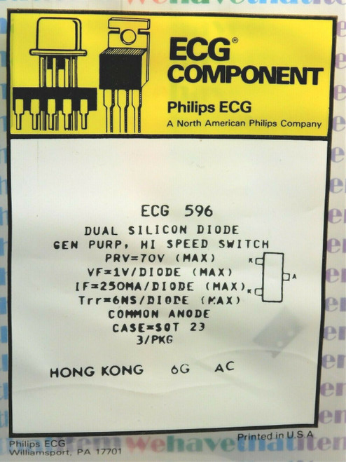 ECG596 / CROSSES TO NTE596 /SURFACE MT DUAL SILICON  DIODE/ 3 PCS PER PKG (qzty)