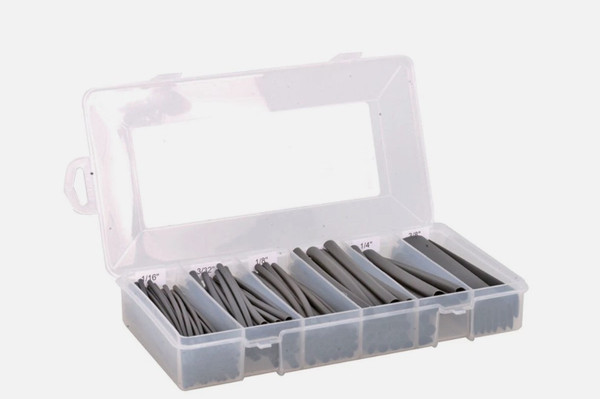 154 piece 4"L 2:1 Black Polyolefin Heat Shrink Tubing Kit Assorted Diameters