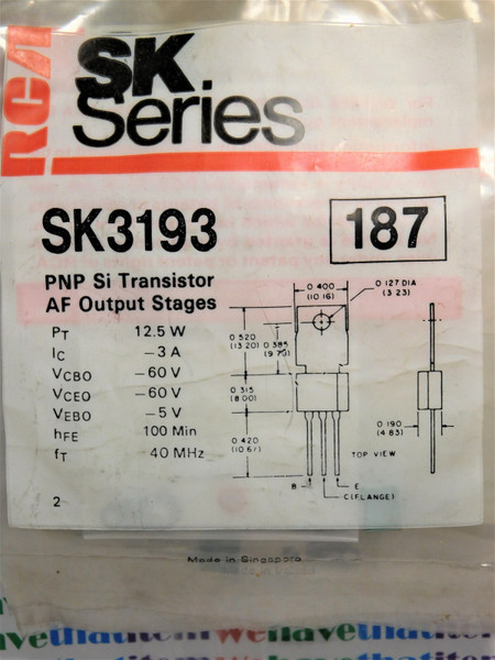 SK3193 / CROSSES TO ECG187,NTE187 / TRANSISTOR / TO202 / 10 PIECES  (qzty)