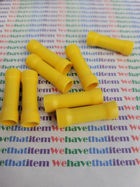 100 Pc / Butt Splice / Wire Crimp Connector / Yellow Vinyl Insulated Brass (qzty