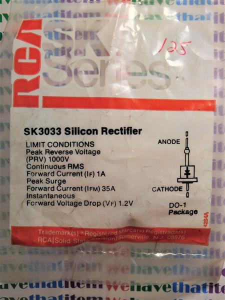 SK3033 / SILICON RECTIFIER / DO1 / CROSSES TO NTE125, ECG125 / 16 PIECES (qzty)