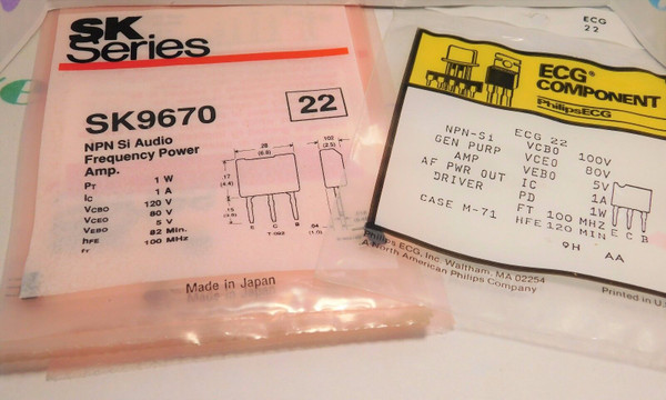 SK9670 & ECG22 / COMPARABLE TO NTE22 / TRANSISTOR / M71 / 5 PIECES (qzty)