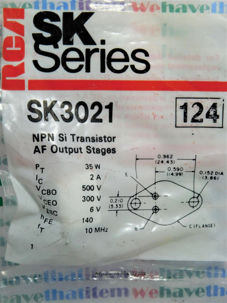 SK3021 / AF OUTPUT / CROSSES TO ECG124, NTE124 / TO66 / 4 PIECES (qzty)