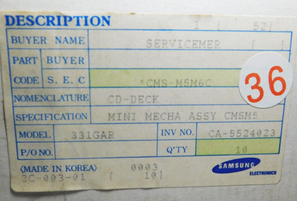 SAMSUNG CD DECK ASSEMBLY / CMS-M5M6C / MODEL 331GAR / I PIECE (qzty)