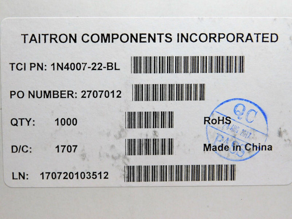 1N4007 / DIODE / 1amp 1000v / 100 PIECES (qzty)