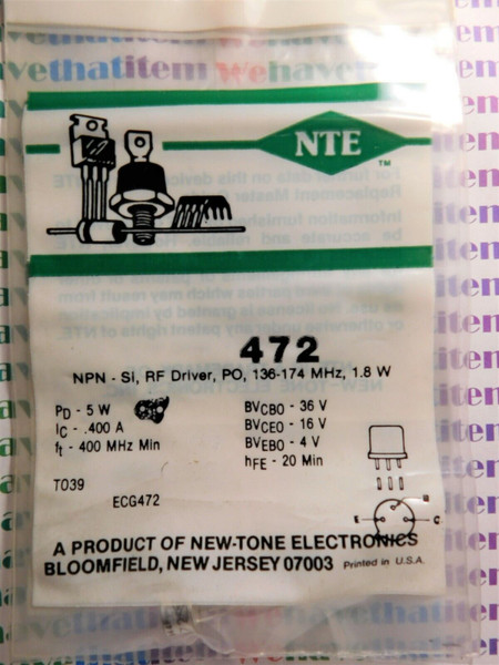 NTE472 / CROSSES TO ECG472 / TRANSISTOR / TO39 / 2 PIECES  (qzty)